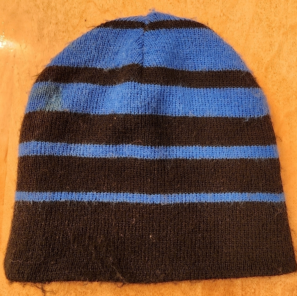 Striped Blue and Black Beanie